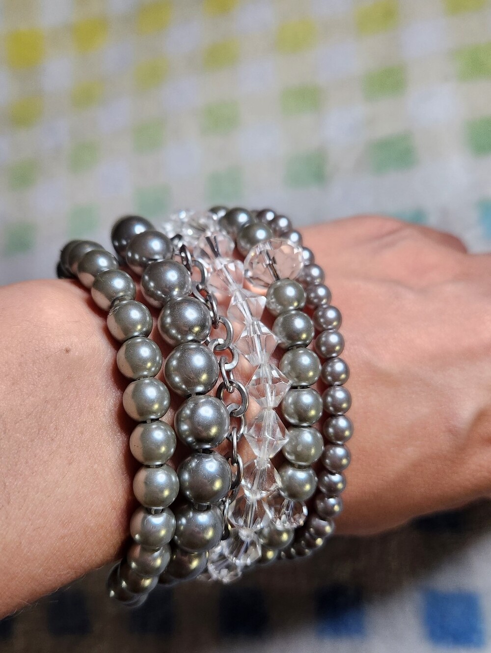 "Always Got Class" Elegant Gray Pearl & Crystal Bracelet